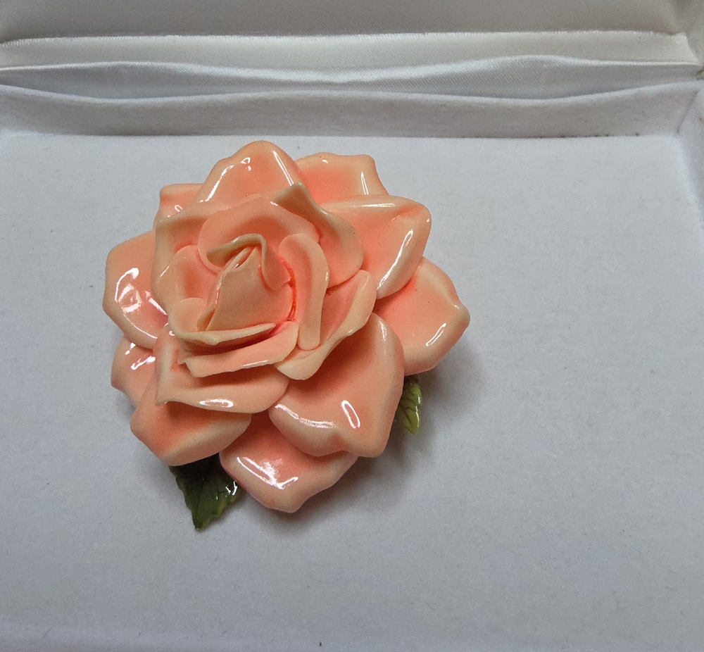 Peach Ceramic Rose Brooch Pin